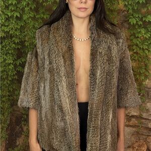 BARNEYS NEW YORK Rabbit Fur and Leather Lightweight Cardigan, L